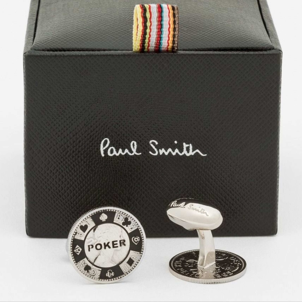 PAUL SMITH Men's Silver Poker Chip Cufflinks On Sixpence Coin *NEW* 🎰🪙